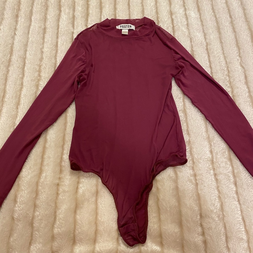 Burgundy-colored Sheer Bodysuit